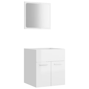 Set Mobili da Bagno 2 pz Bianco Lucido in Legno Multistrato 804779