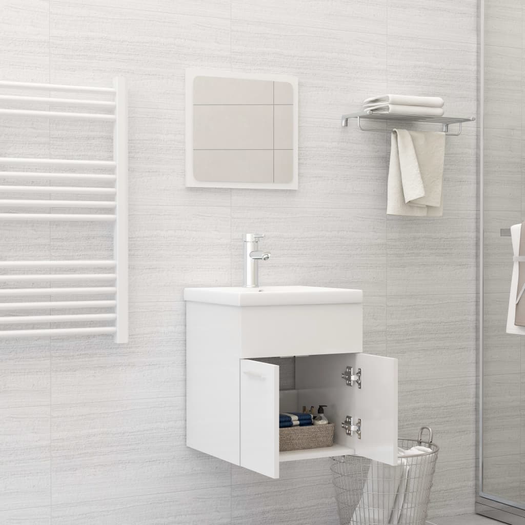 Set Mobili da Bagno 2 pz Bianco Lucido in Truciolato cod 11025