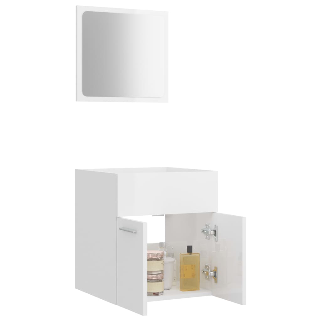 Set Mobili da Bagno 2 pz Bianco Lucido in Legno Multistrato 804779