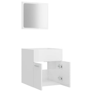 Set Mobili da Bagno 2 pz Bianco Lucido in Legno Multistrato 804779