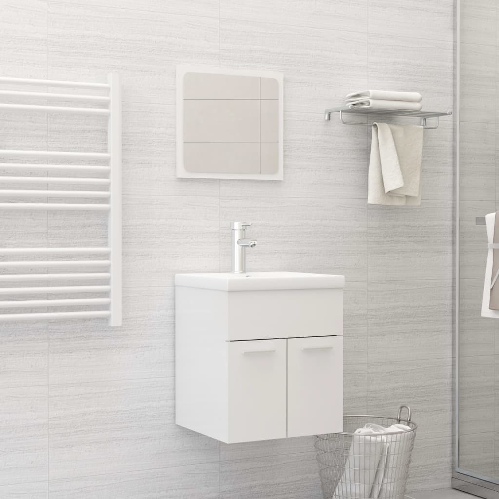 Set Mobili da Bagno 2 pz Bianco Lucido in Legno Multistrato 804779