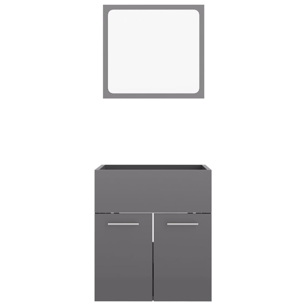 Set Mobili da Bagno 2 pz Grigio Lucido in Legno Multistrato 804781