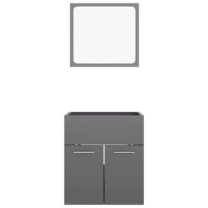 Set Mobili da Bagno 2 pz Grigio Lucido in Legno Multistrato 804781