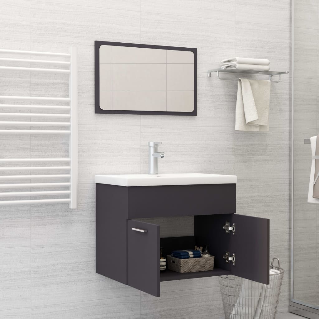 Set Mobili da Bagno 2 pz Grigio in Legno Multistrato 804784