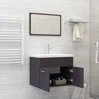 Set Mobili da Bagno 2 pz Grigio in Legno Multistrato 804784