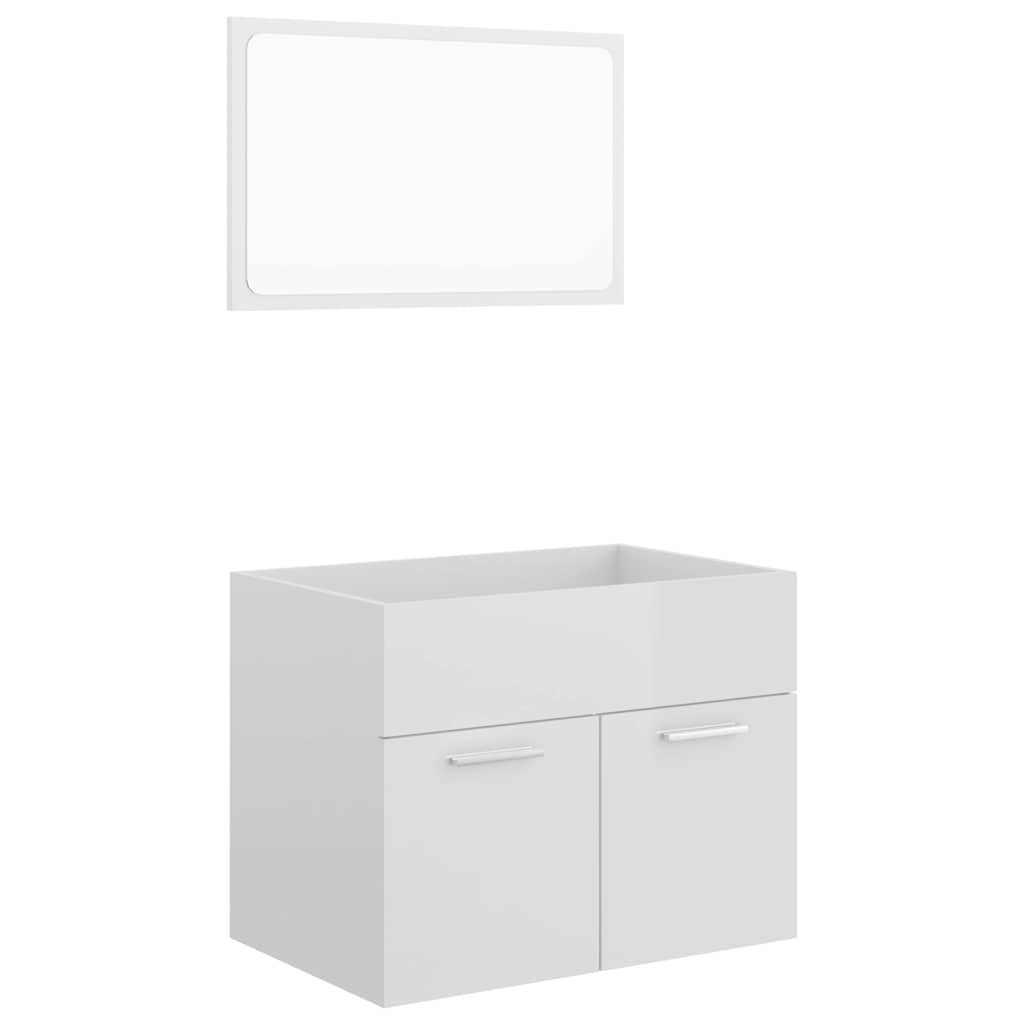 Set Mobili da Bagno 2 pz Bianco Lucido in Legno Multistrato 804788