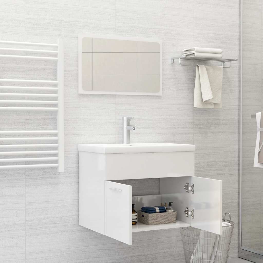 Set Mobili da Bagno 2 pz Bianco Lucido in Legno Multistrato 804788