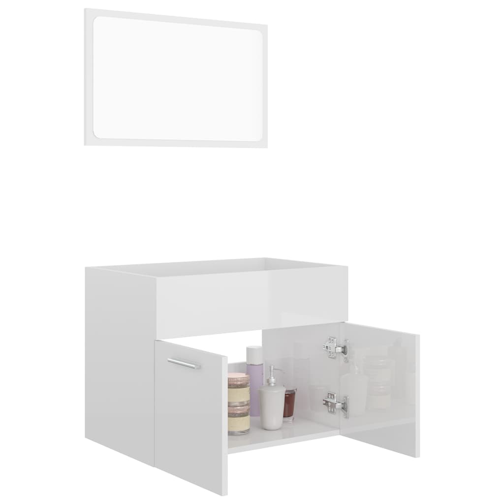 Set Mobili da Bagno 2 pz Bianco Lucido in Legno Multistrato 804788