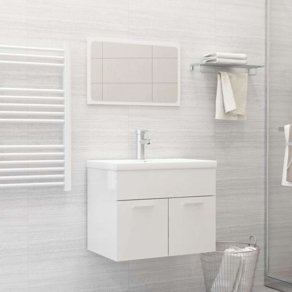 Set Mobili da Bagno 2 pz Bianco Lucido in Legno Multistrato 804788