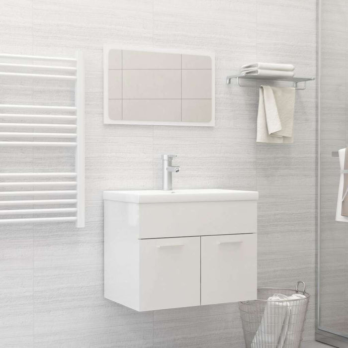 Set Mobili da Bagno 2 pz Bianco Lucido in Legno Multistrato 804788