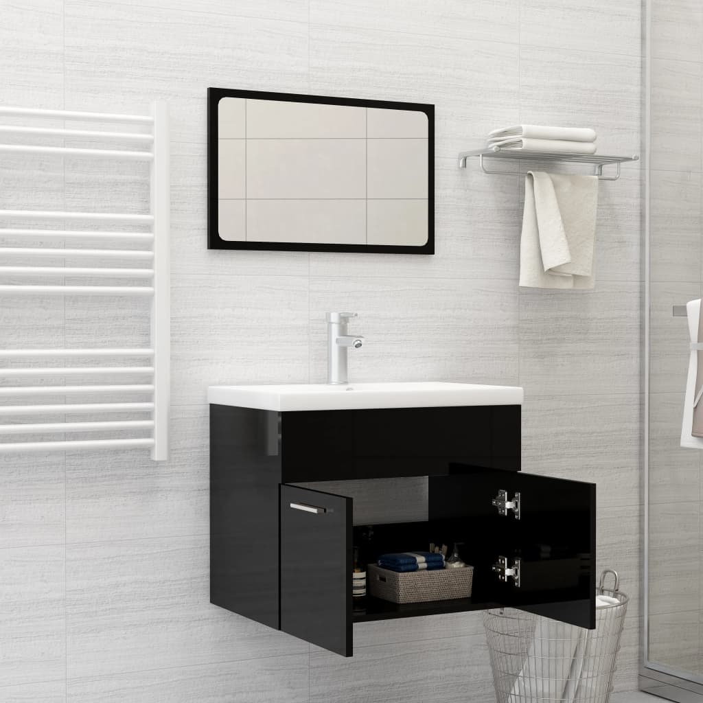 Set Mobili da Bagno 2pz Nero Lucido in Truciolato