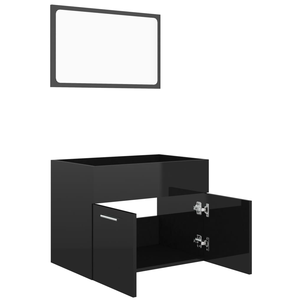 Set Mobili da Bagno 2pz Nero Lucido in Truciolato