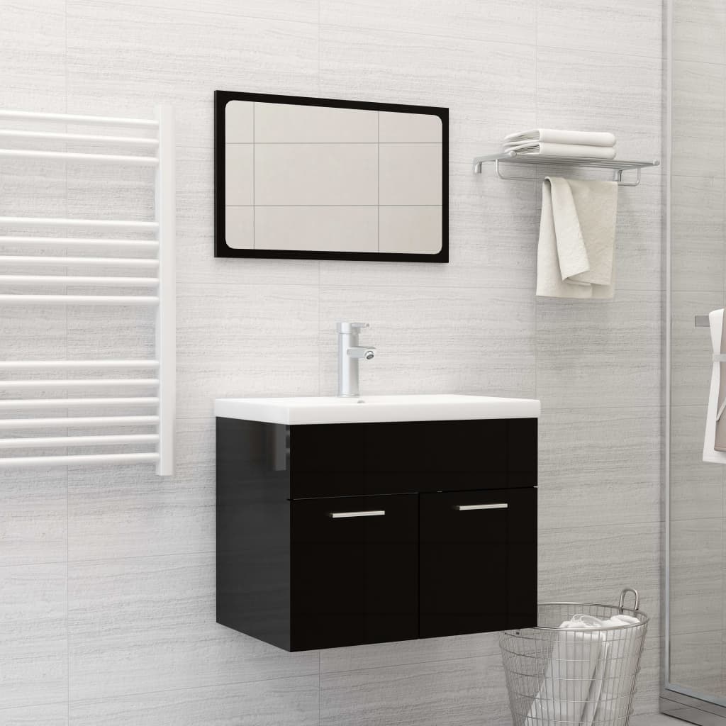 Set Mobili da Bagno 2pz Nero Lucido in Truciolato 804789