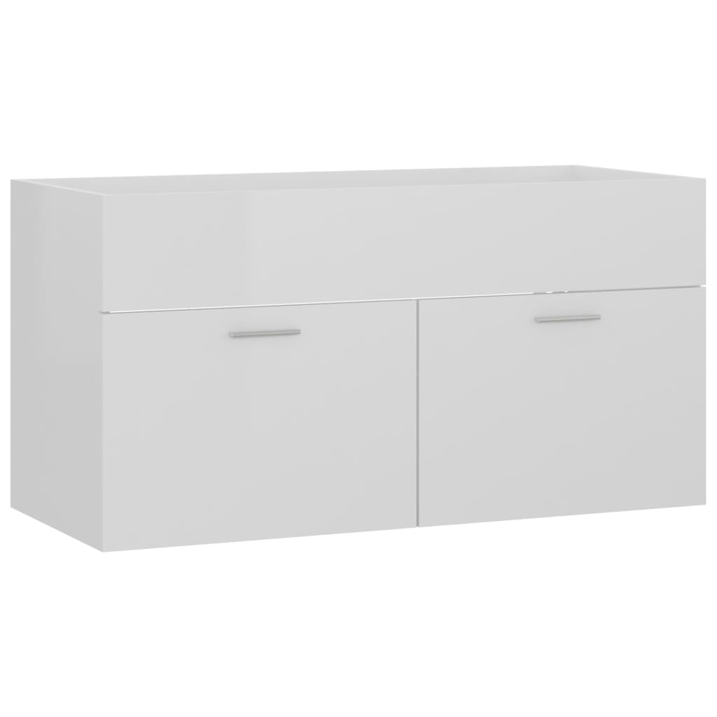 Set Mobili da Bagno 2 pz Bianco Lucido in Legno Multistrato 804806