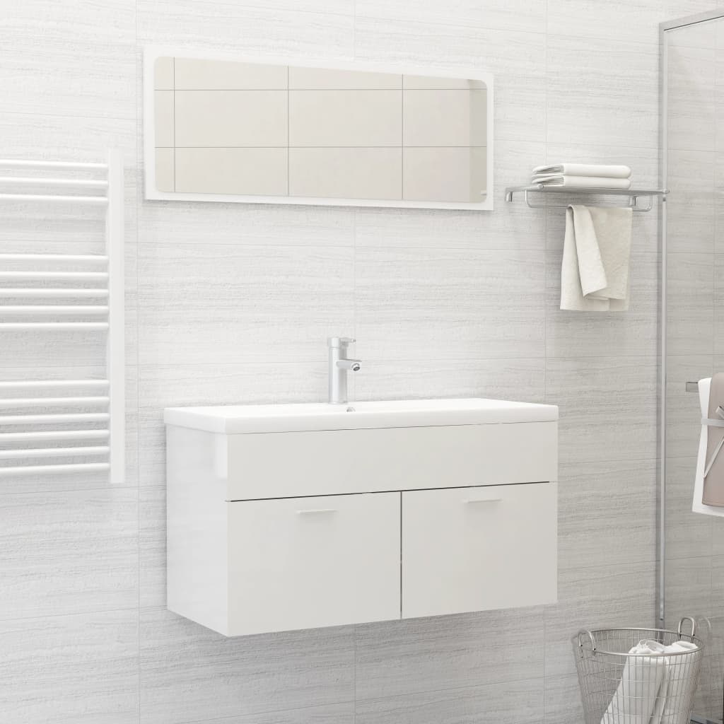 Set Mobili da Bagno 2 pz Bianco Lucido in Legno Multistrato 804806