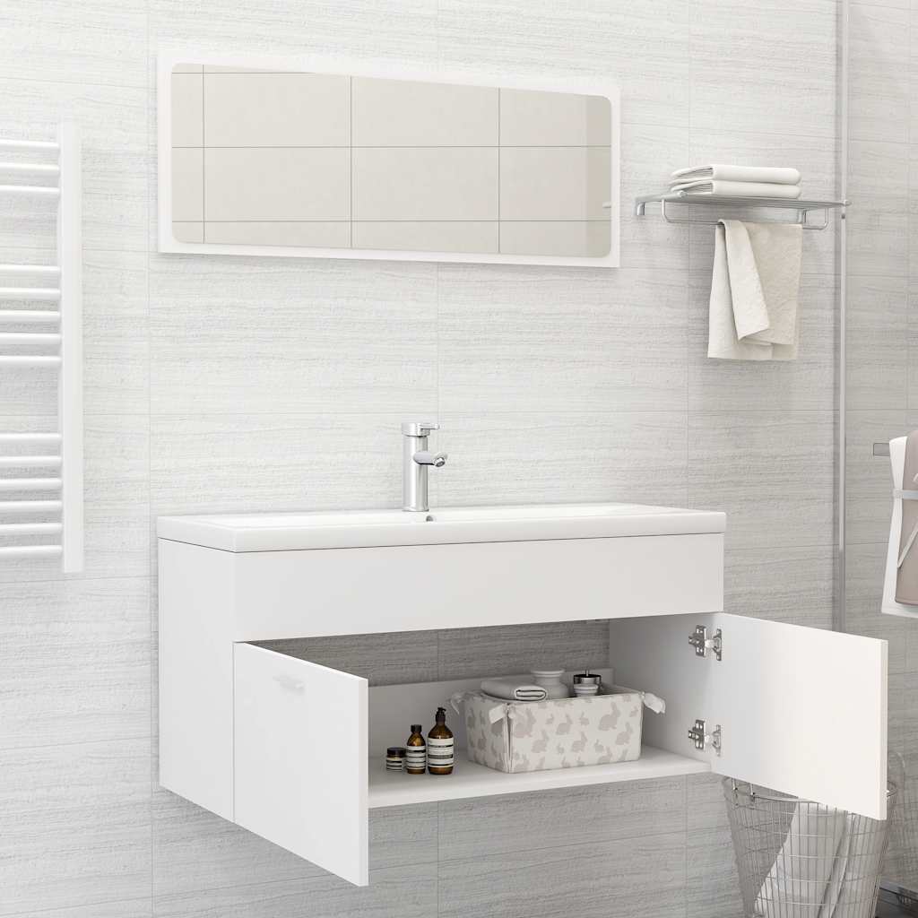 Set Mobili da Bagno 2 pz Bianco in Legno Multistrato 804809