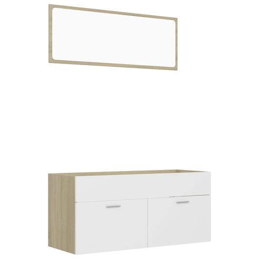 Set Mobili Bagno 2pz Bianco e Rovere Sonoma Legno Multistrato 804814