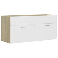 Set Mobili Bagno 2pz Bianco e Rovere Sonoma Legno Multistrato 804814