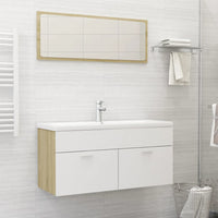 Set Mobili Bagno 2pz Bianco e Rovere Sonoma Legno Multistrato 804814