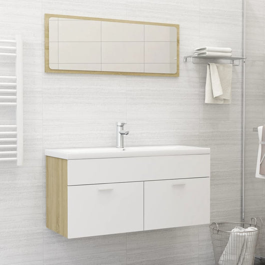 Set Mobili Bagno 2pz Bianco e Rovere Sonoma Legno Multistrato 804814