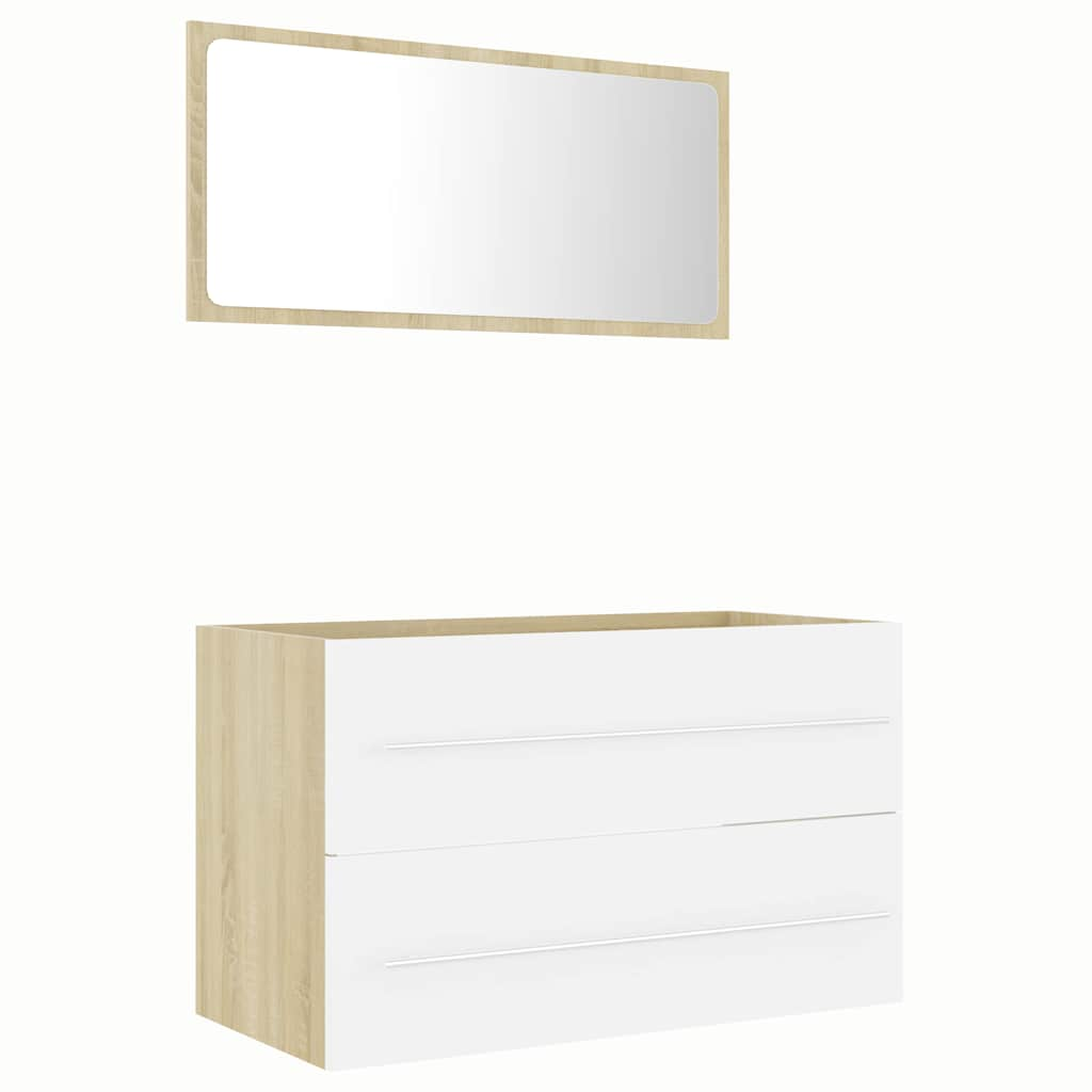 Set Mobili Bagno 2 pz Bianco e Rovere Sonoma Legno Multistrato 804841