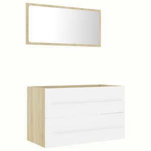 Set Mobili Bagno 2 pz Bianco e Rovere Sonoma Legno Multistrato 804841