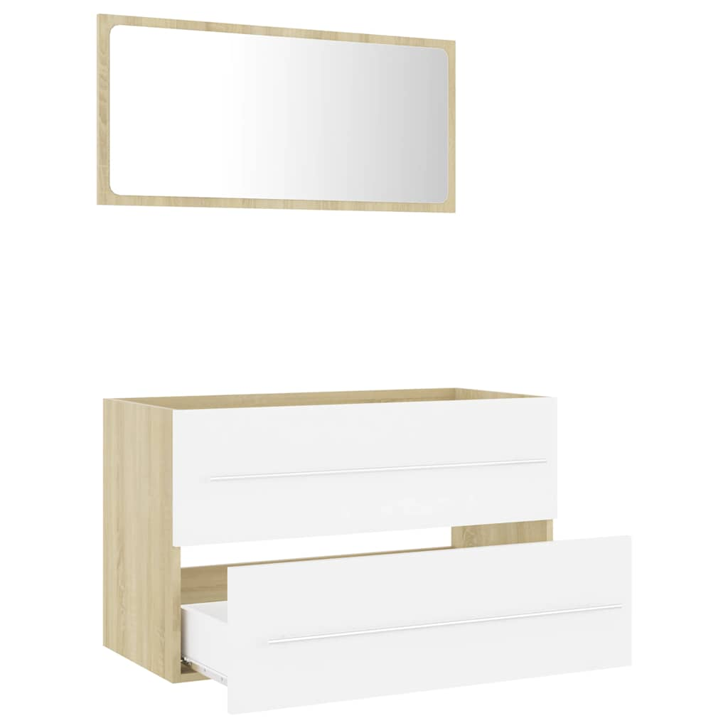 Set Mobili Bagno 2 pz Bianco e Rovere Sonoma Legno Multistrato 804841