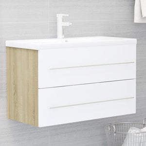 Set Mobili Bagno 2 pz Bianco e Rovere Sonoma Legno Multistrato 804841