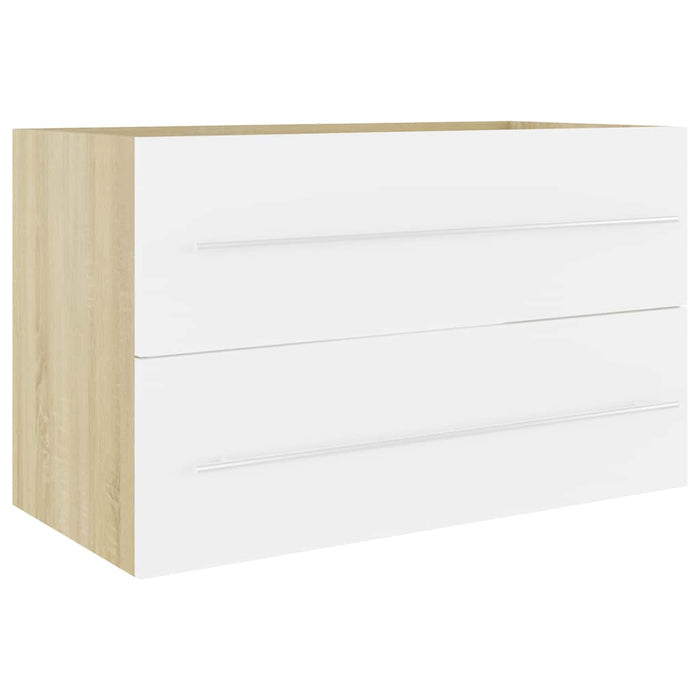 Set Mobili Bagno 2 pz Bianco e Rovere Sonoma Legno Multistrato 804841