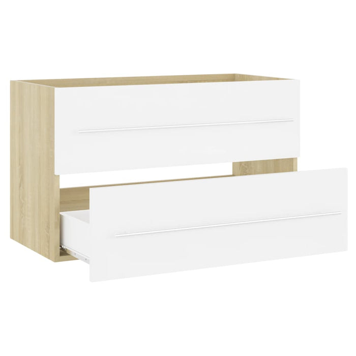 Set Mobili Bagno 2 pz Bianco e Rovere Sonoma Legno Multistrato 804841