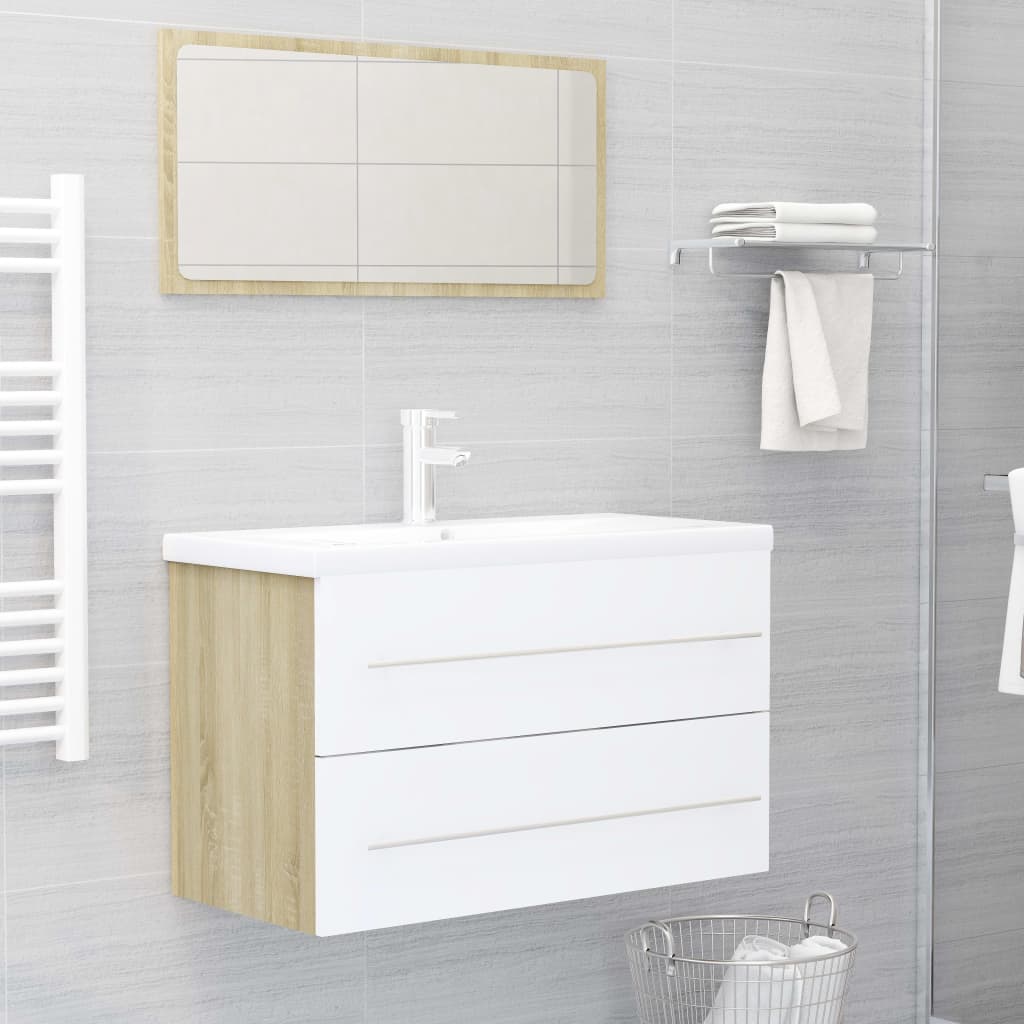 Set Mobili Bagno 2 pz Bianco e Rovere Sonoma Legno Multistrato 804841