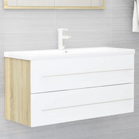 Set Mobili Bagno 2 pz Bianco e Rovere Sonoma Legno Multistrato 804859