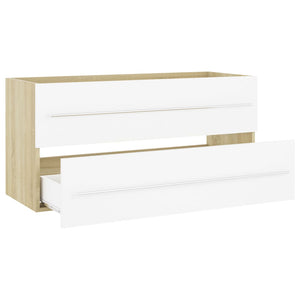 Set Mobili Bagno 2 pz Bianco e Rovere Sonoma Legno Multistrato 804859