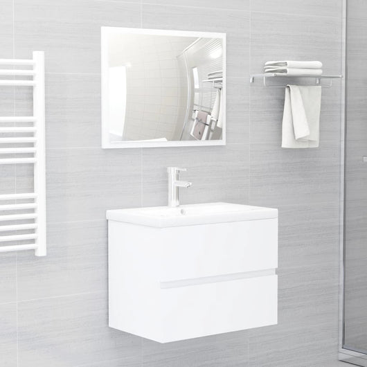 Set Mobili da Bagno 2 pz Bianco in Legno Multistrato 804872