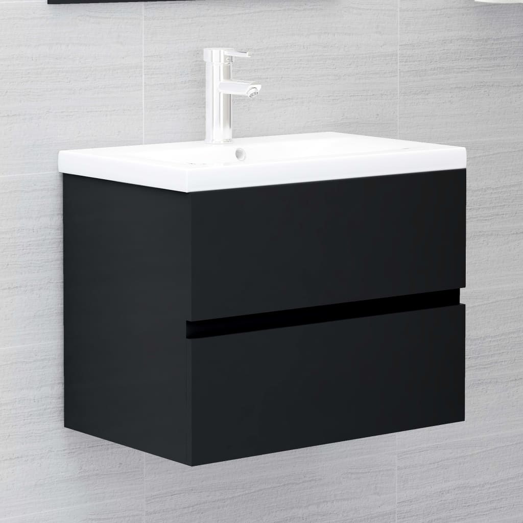 Set Mobili da Bagno 2 pz Nero in Legno Multistrato 804873