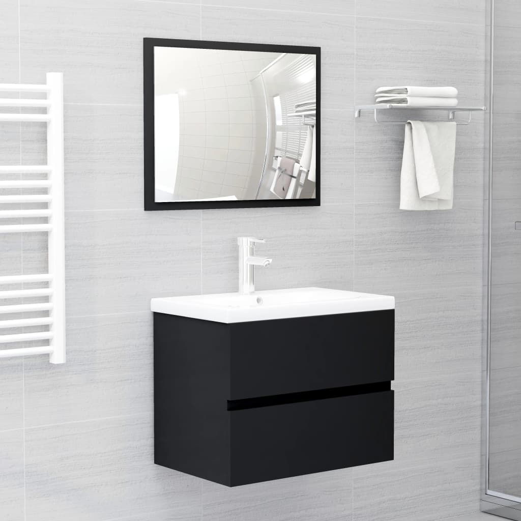 Set Mobili da Bagno 2 pz Nero in Truciolato cod mxl 12923