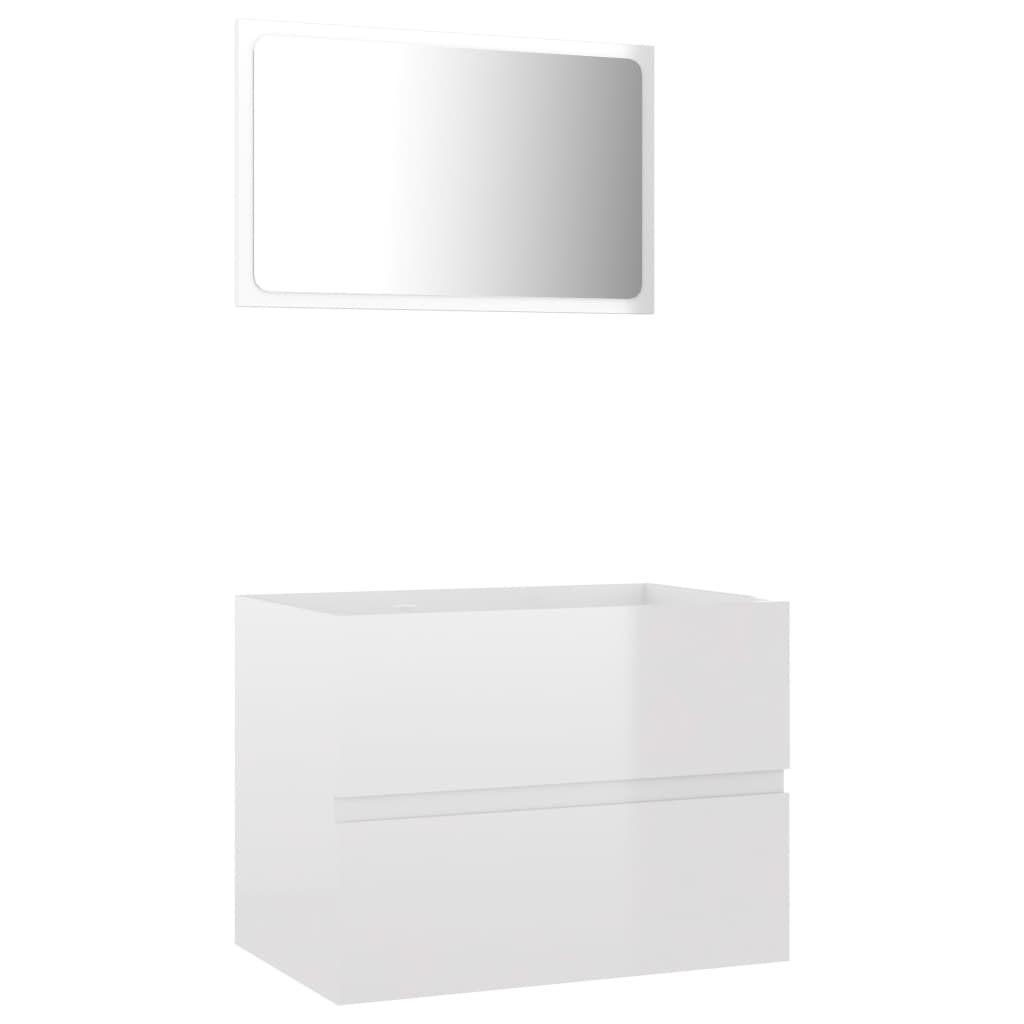 Set Mobili da Bagno 2 pz Bianco Lucido in Legno Multistrato 804878