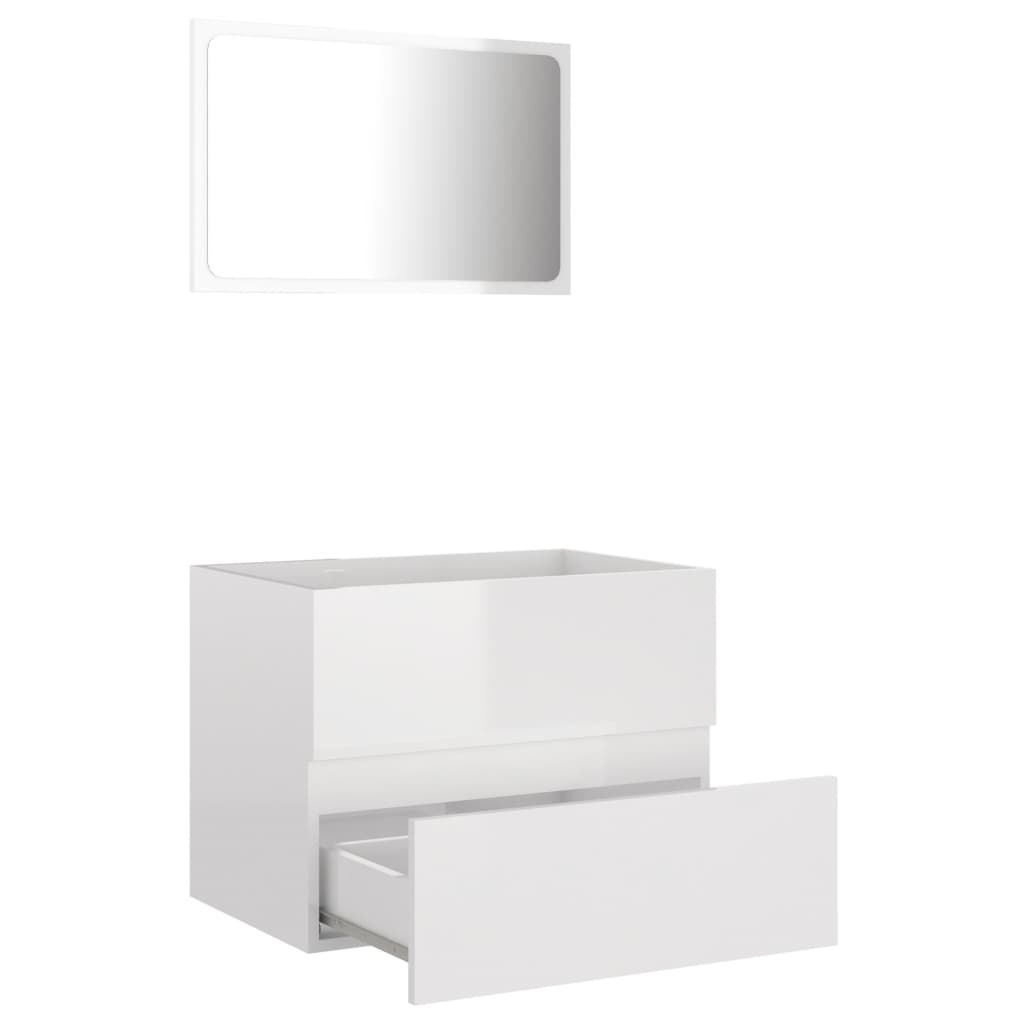 Set Mobili da Bagno 2 pz Bianco Lucido in Legno Multistrato 804878