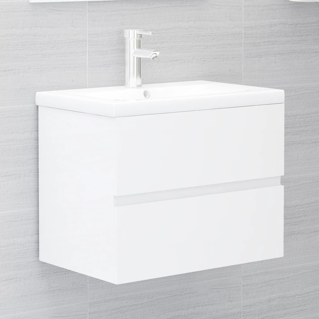 Set Mobili da Bagno 2 pz Bianco Lucido in Legno Multistrato 804878