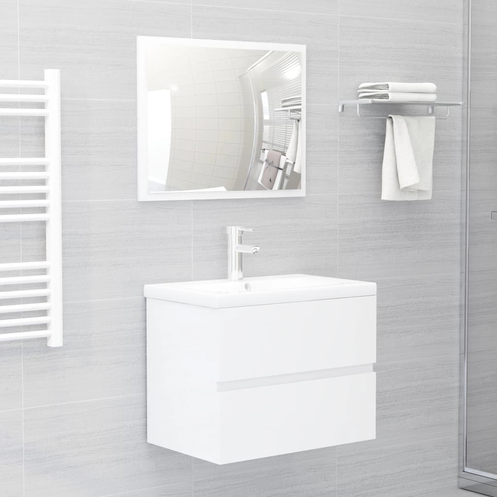 Set Mobili da Bagno 2 pz Bianco Lucido in Legno Multistrato 804878