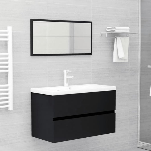 Set Mobili da Bagno 2 pz Nero in Legno Multistrato 804882