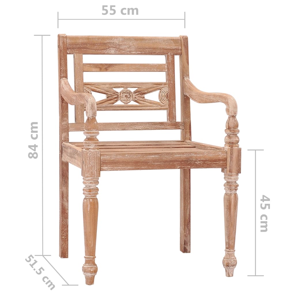 Sedie Batavia 2 pz Bianco Slavato in Legno Massello di Teak cod mxl 45085