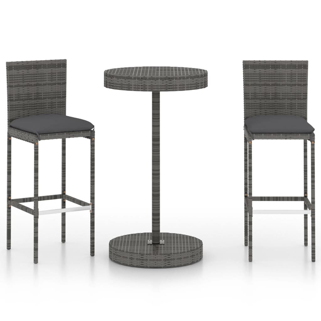 Set Bar da Giardino 3 pz con Cuscini in Polyrattan Grigio 3064765