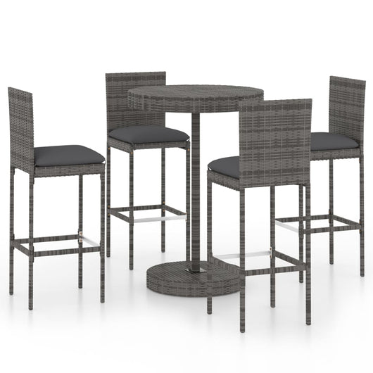 Set da Bar da Giardino 5 pz con Cuscini in Polyrattan Grigio cod mxl 40456