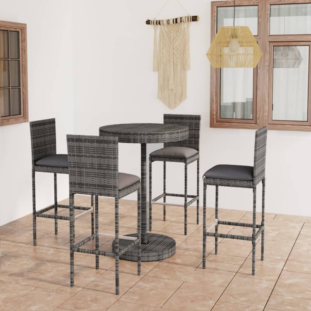 Set da Bar da Giardino 5 pz con Cuscini in Polyrattan Grigio cod mxl 40456