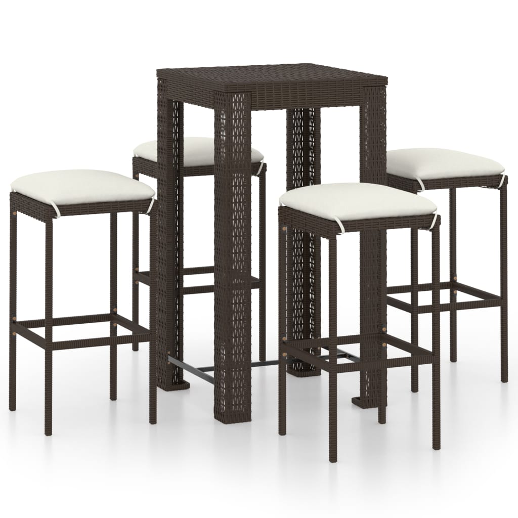 Set da Bar da Giardino 5 pz con Cuscini in Polyrattan Marrone cod mxl 43627