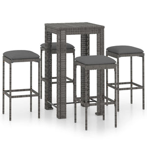 Set da Bar da Giardino 5 pz con Cuscini in Polyrattan Grigio cod mxl 44263