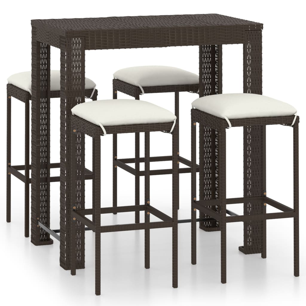 Set da Bar da Giardino 5 pz con Cuscini in Polyrattan Marrone cod mxl 34944