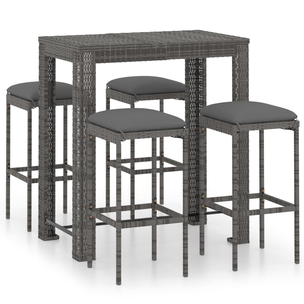 Set da Bar da Giardino 5 pz con Cuscini in Polyrattan Grigio cod mxl 53034