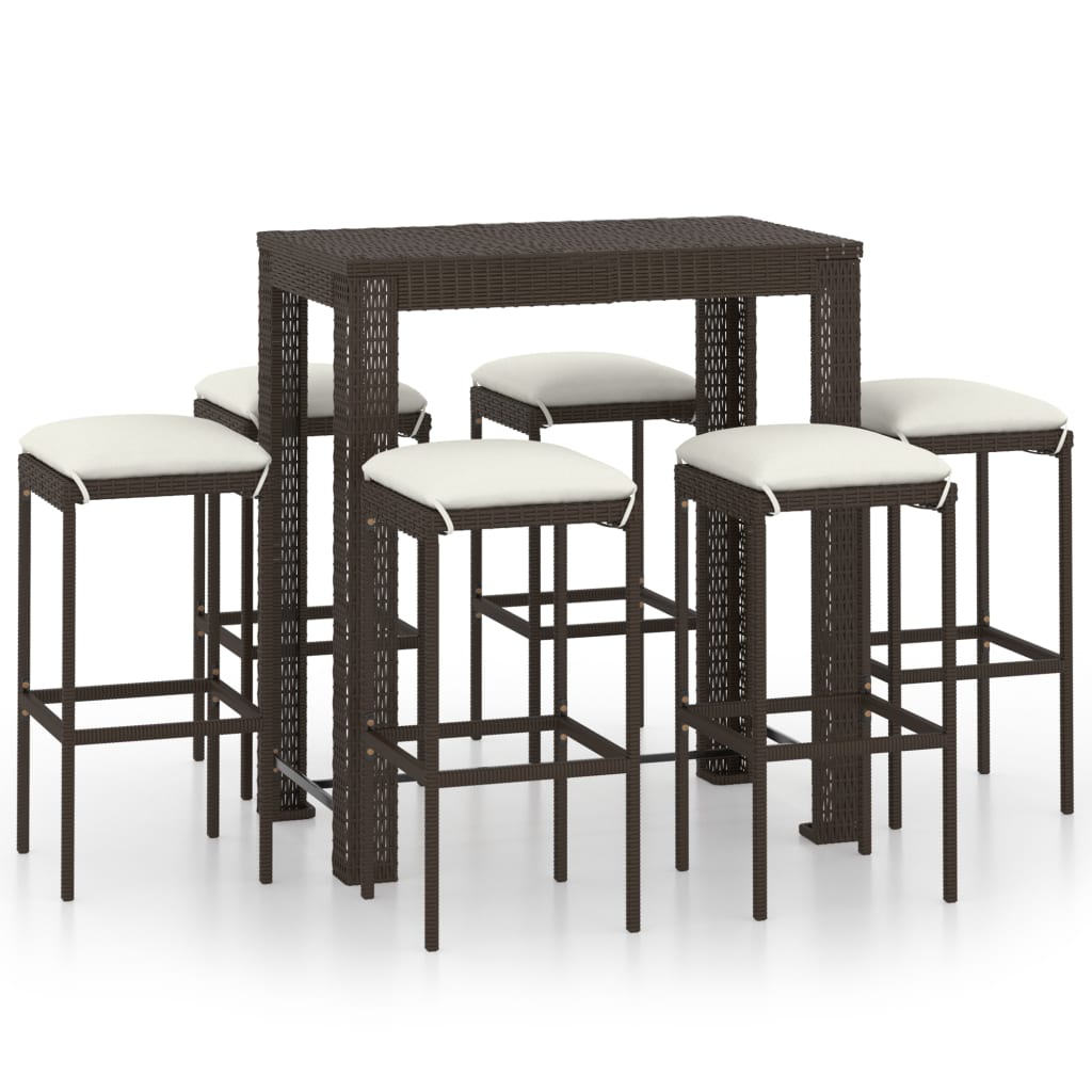 Set da Bar da Giardino 7 pz con Cuscini in Polyrattan Marrone cod mxl 32329